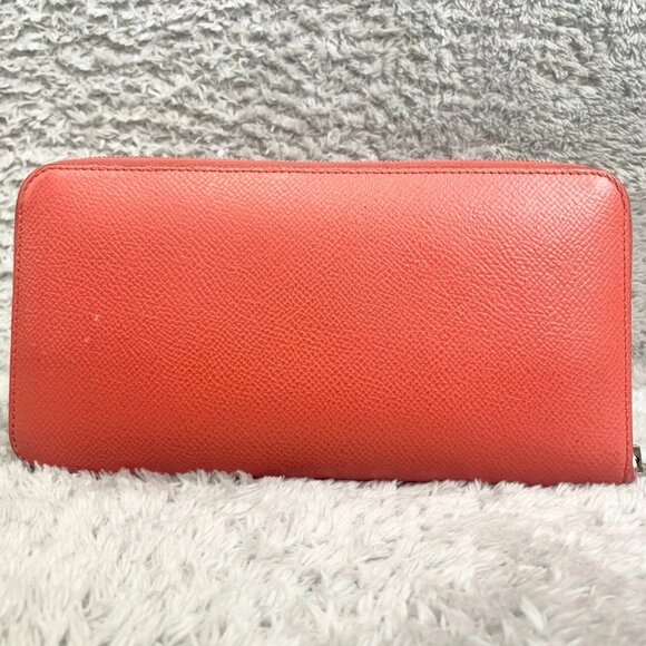 ❤HERMES Azap long silk in Veau Epsom Round-Zip-Wallet salmon pink/Silver Metal❤ - Picture 3 of 12